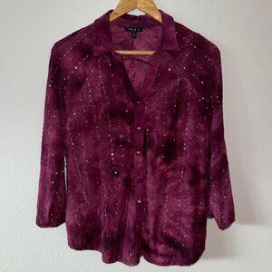 Sami & Jo Burgundy‎ Sequin 3/4 Sleeve Bohemian Button Down Size PM